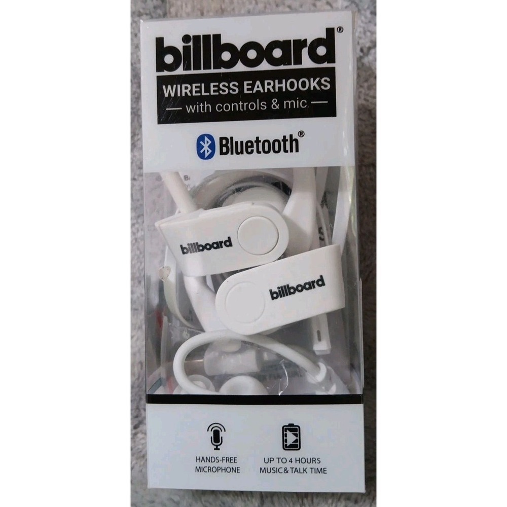 Billboard Wireless Earhooks with Controls and Mic White BB2424